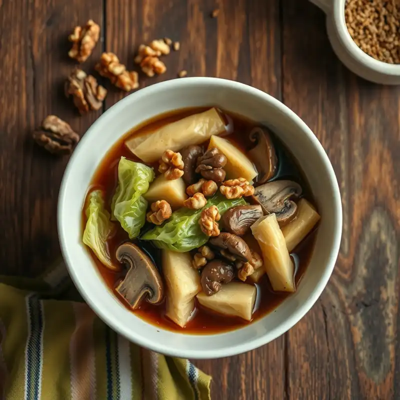 Guiso Otoñal de Col y Setas con Toque Amargo