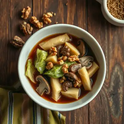 Guiso Otoñal de Col y Setas con Toque Amargo