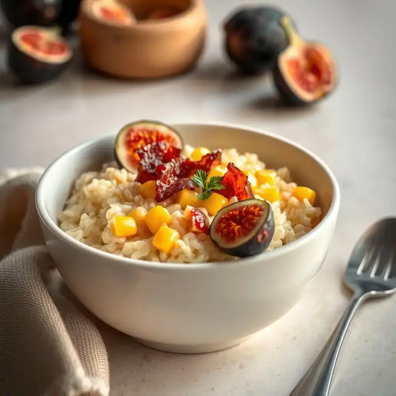 Risotto de Maíz Dulce y Higo Fresco con Crujiente de Prosciutto