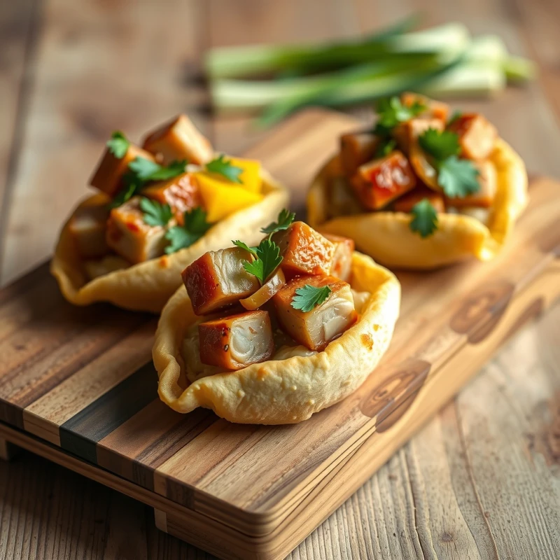 Canapés Crujientes de Pavo y Mango Picante