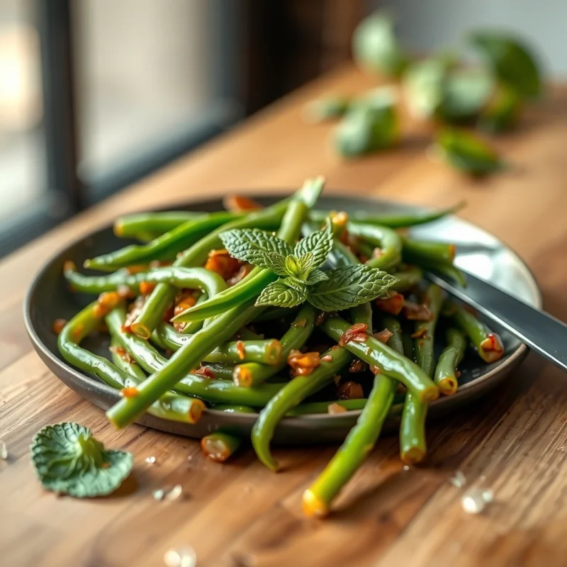 Salteado de Judías Verdes con Salsa de Pescado y Menta