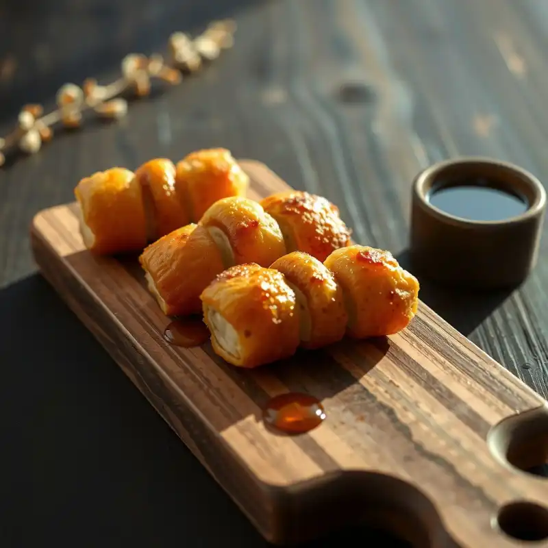 Brochetas de Kaki y Panceta Glaseada