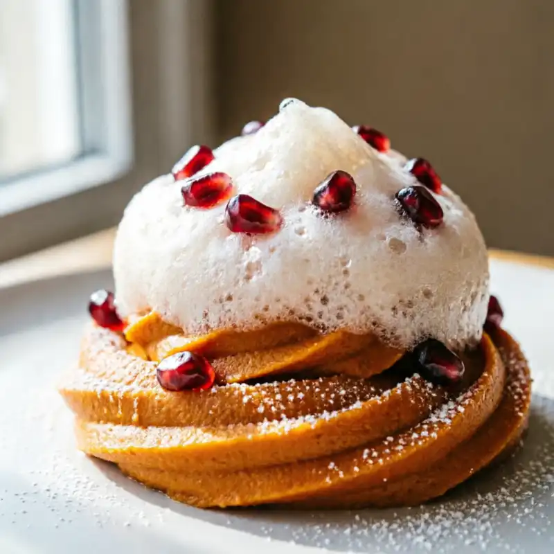 Espiral de Calabaza Especiada con Espuma de Granada
