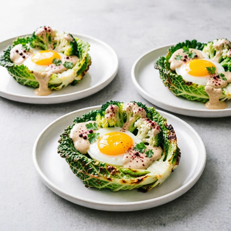 Huevos Braseados en Col con Salsa de Tahini Ahumado