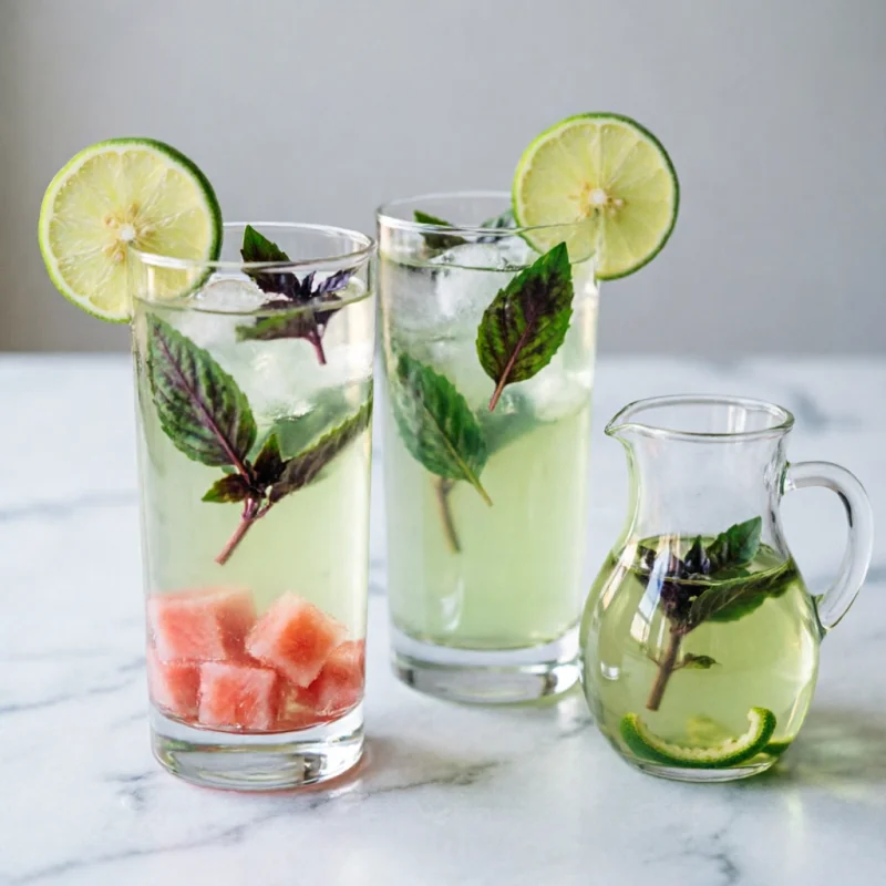 Aguas Frescas de Lima y Jengibre con Toque de Albahaca
