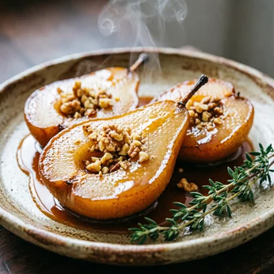 Otoño Ahumado: Peras Braseadas con Salsa de Nuez y Azafrán