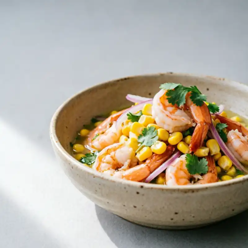 Oro del Verano: Ceviche de Maíz Dulce y Camarones