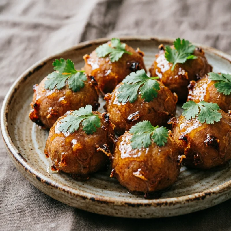 Bolas de Boniato Glaseadas con Curry y Cilantro