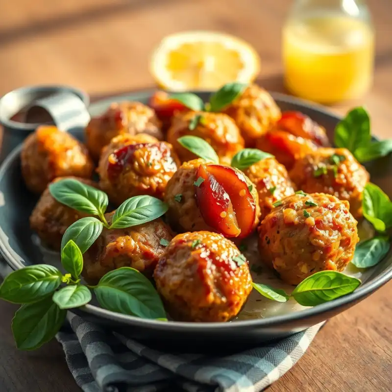 Bolitas de Pollo con Ciruela y Albahaca