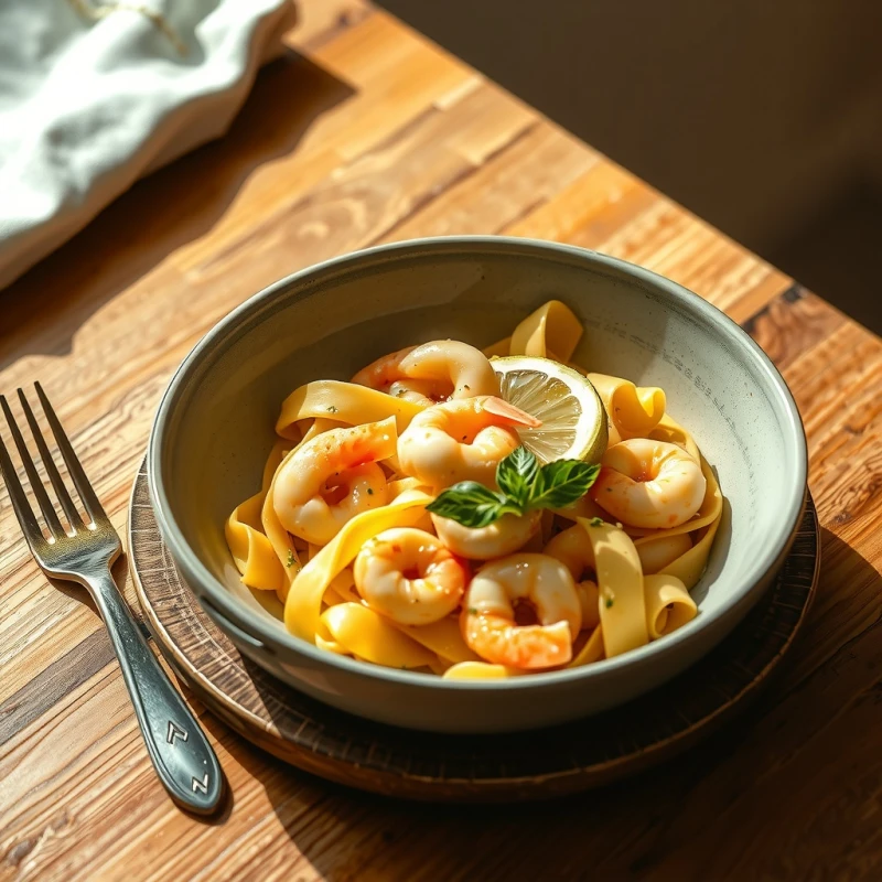 Espagueti con Crema de Limón y Camarones