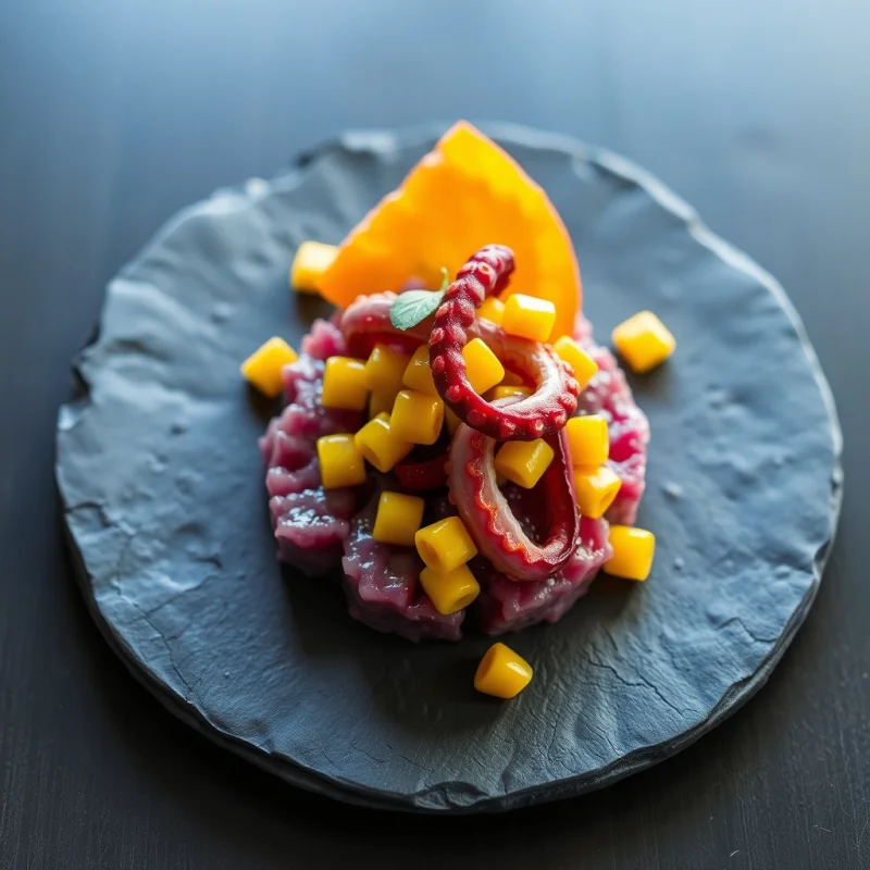 Tártara de Pulpo con Crujiente de Maíz Morado