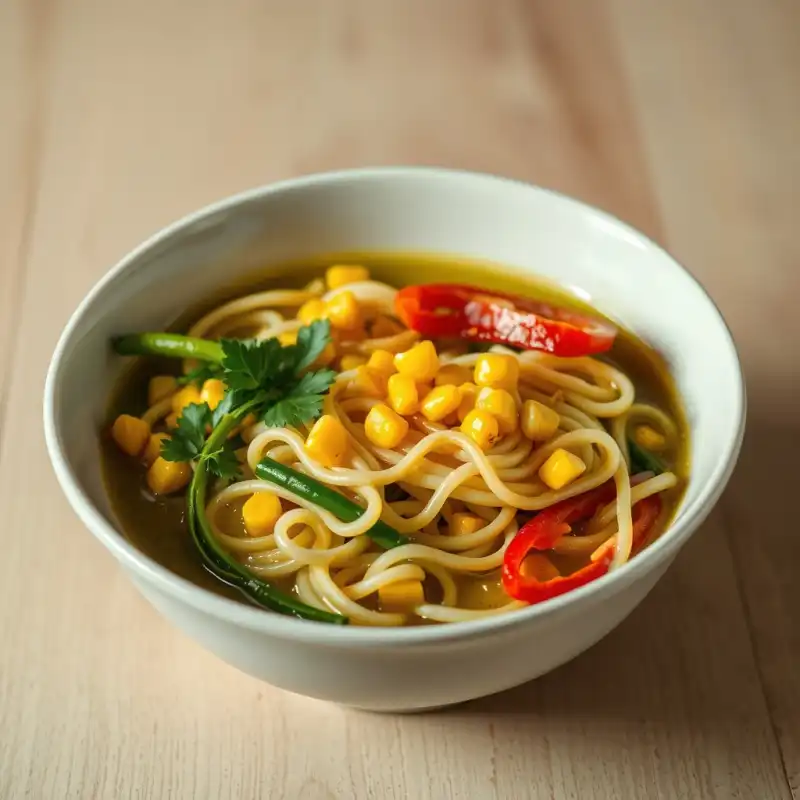 Fideos de Arroz con Curry Verde y Maíz Dulce