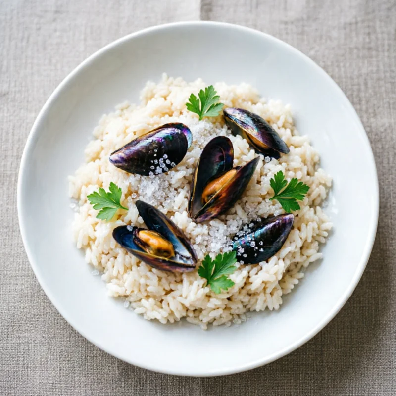 Perlas de Mejillón y Arroz Hervido