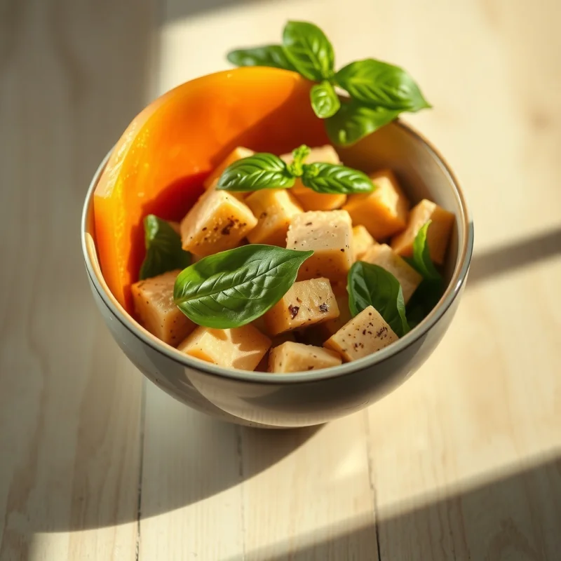 Ensalada de Melón y Albahaca con Tofu Marinado