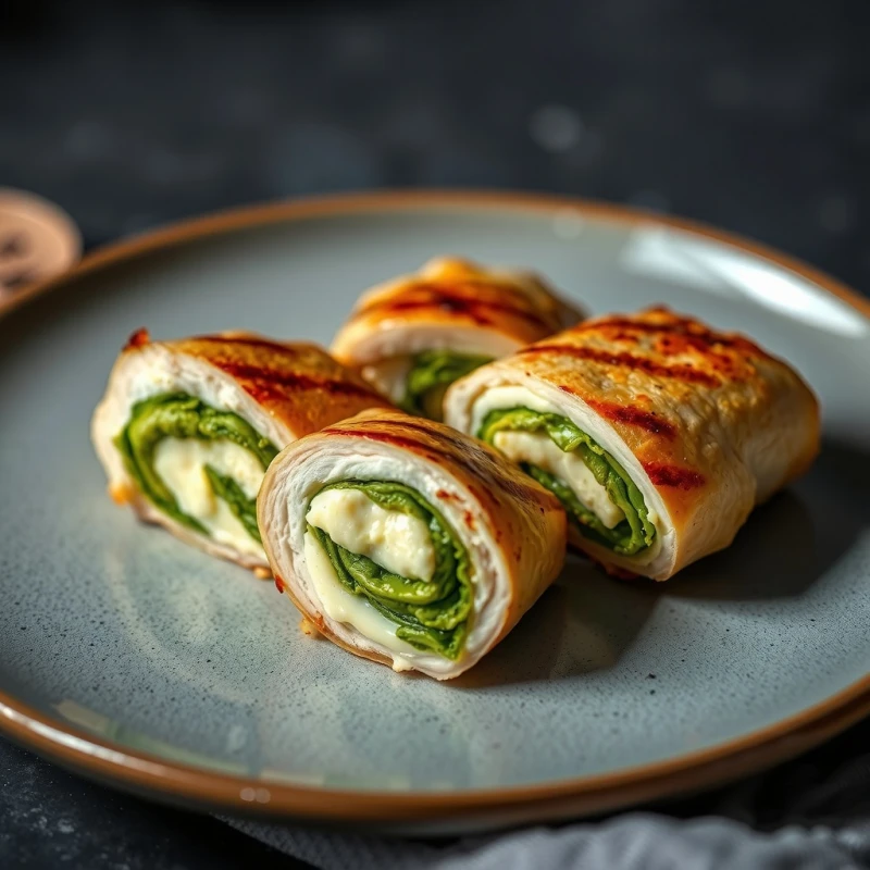 Rollos de Pollo Keto con Queso y Espinaca