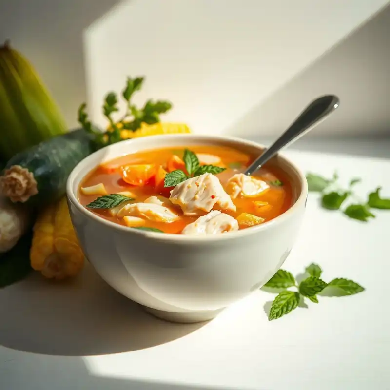 Caldo Cítrico de Verano con Pollo y Vegetales Frescos