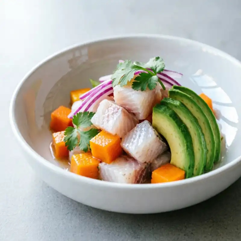Ceviche Fresco de Corvina con Mango y Aguacate