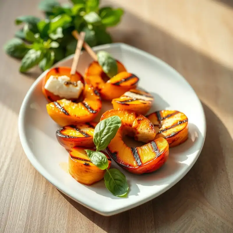 Brochetas Veraniegas de Durazno Asado y Halloumi
