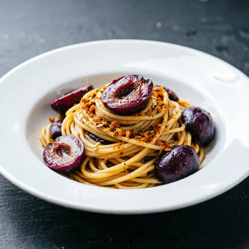 Linguine con Ciruelas Confitadas y Ras el Hanout