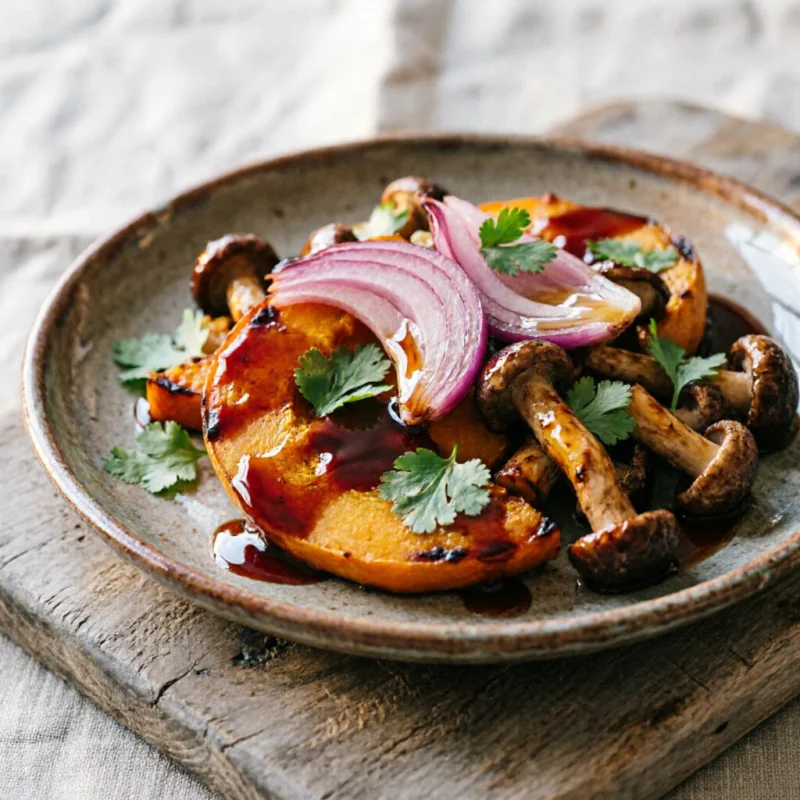 Calabaza y Setas Glaseadas con Miso Curado