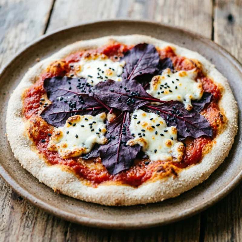 Pizza de Coliflor con Salsa de Chile y Hojas de Remolacha