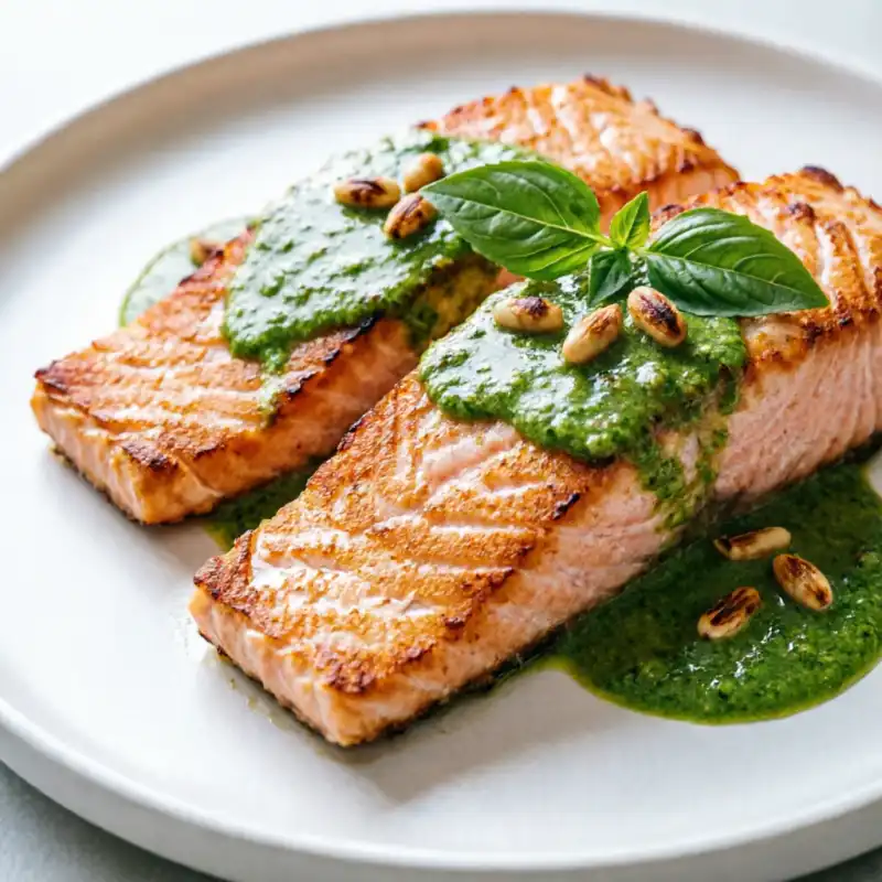 Salmón con Salsa Verde de Albahaca y Limón