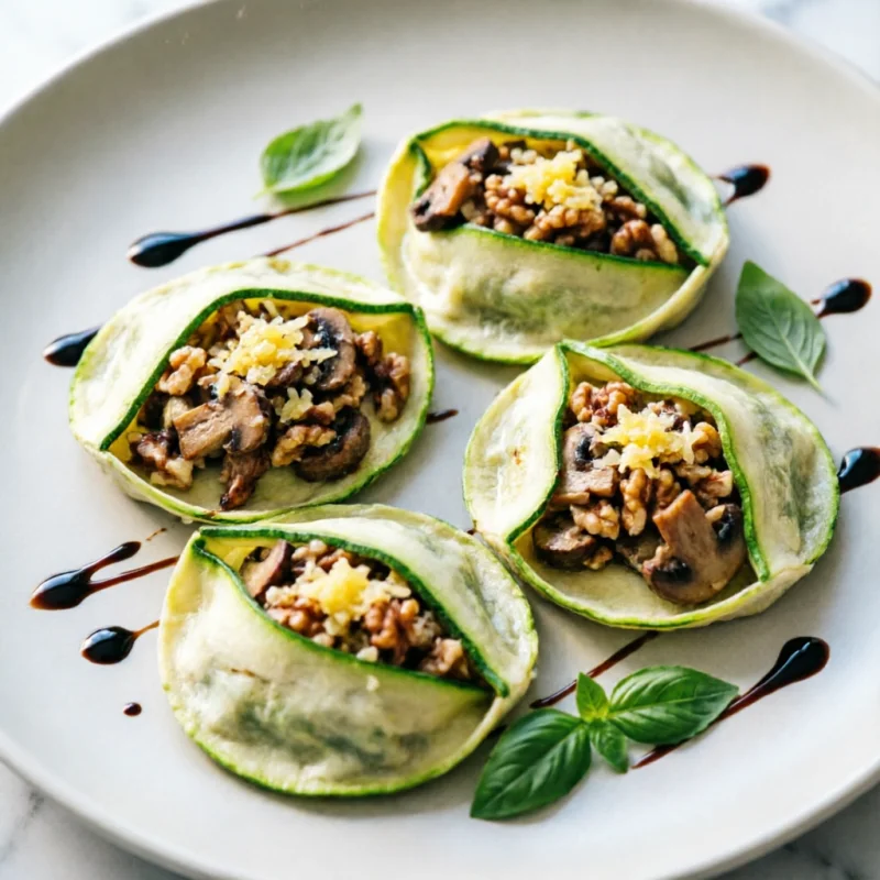 Ravioles de Calabacín con Relleno Umami y Toque Balsámico