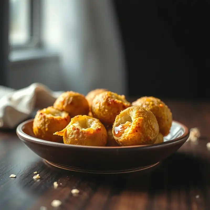 Esferas de Polenta Crujiente con Corazón de Gorgonzola y Miel de Tomillo