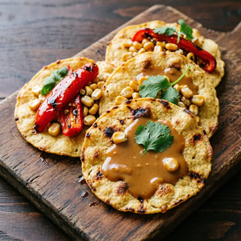 Tostadas de Maíz con Miso y Pimientos Asados
