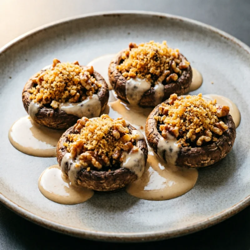 Hongos Shiitake Rellenos con Costra de Nueces y Miso