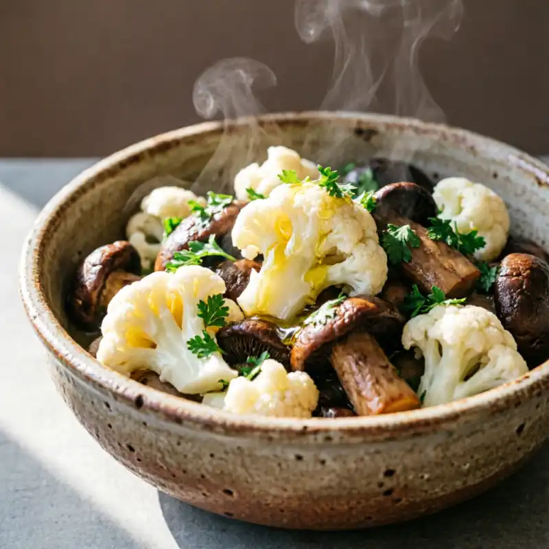Guiso de Coliflor y Setas al Cardamomo