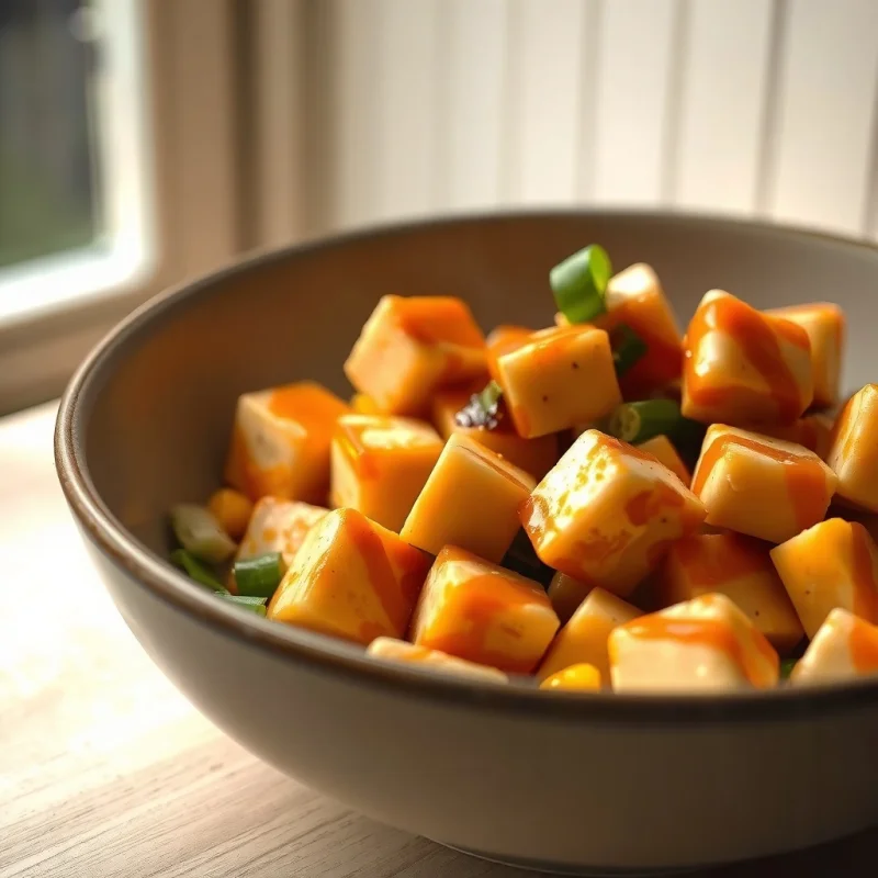 Tofu Salteado con Maíz Dulce y Vinagreta de Sésamo