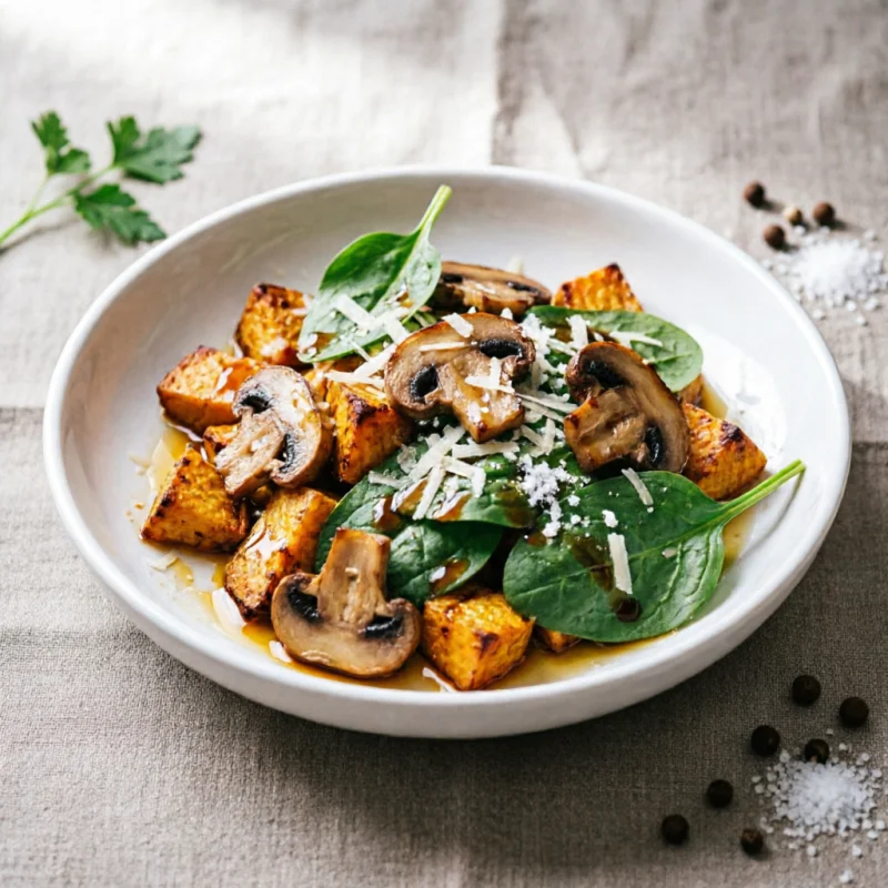 Ensalada Templada de Batatas y Setas con Vinagreta de Romero