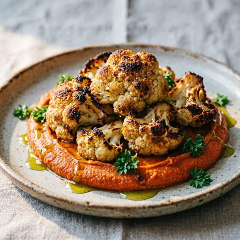 Bocaditos de Coliflor Rostizada con Baba Ghanoush de Pimientos Ahumados