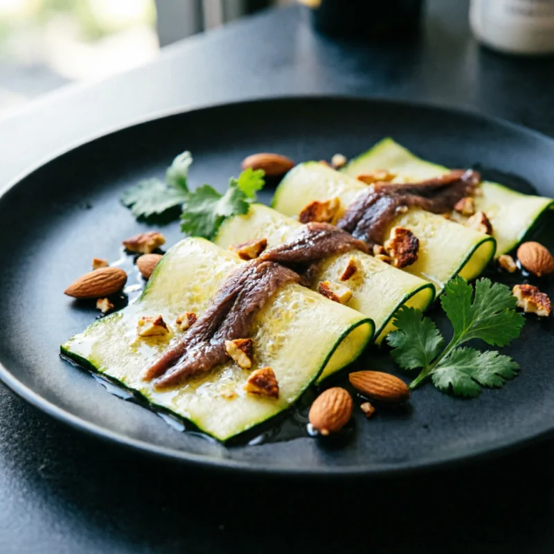 Láminas de Calabacín Confitado y Anchoa Marroquí