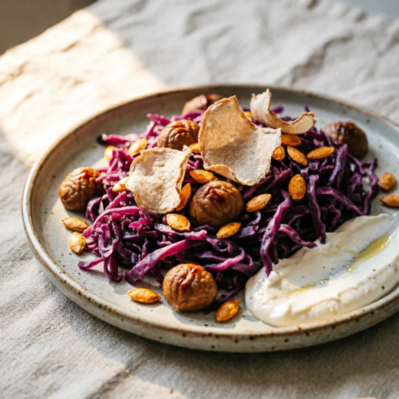 Ensalada de Repollo Morado Fermentado y Castañas