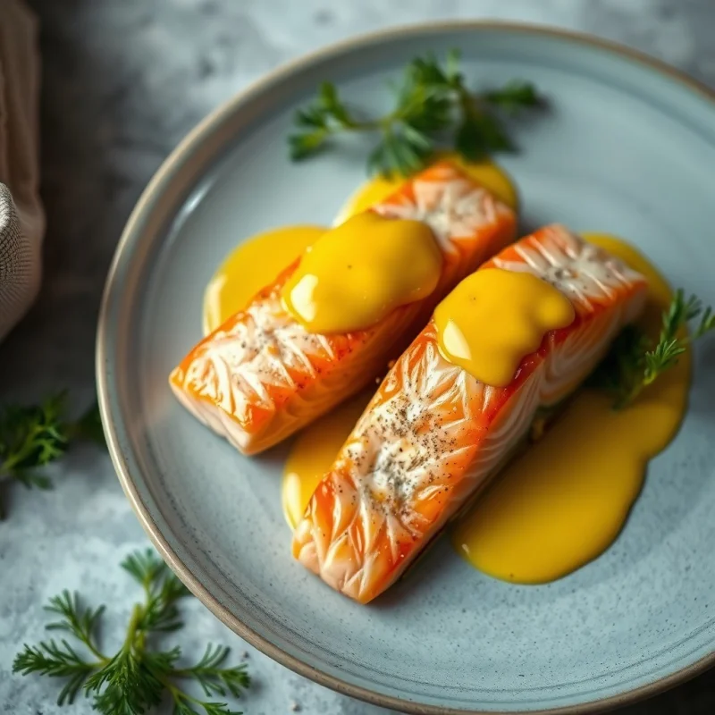 Salmón Acurrucado en Puerro con Salsa de Limón y Cúrcuma
