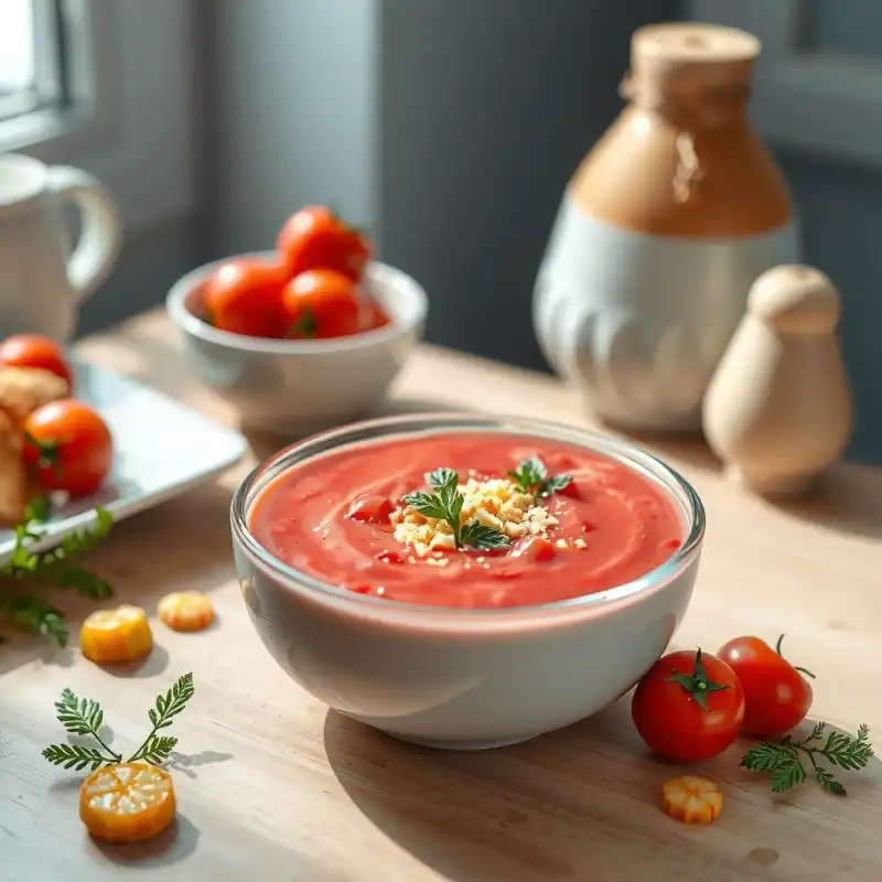 Gazpacho de Sandía y Pimiento con Crujiente de Pan Rallado