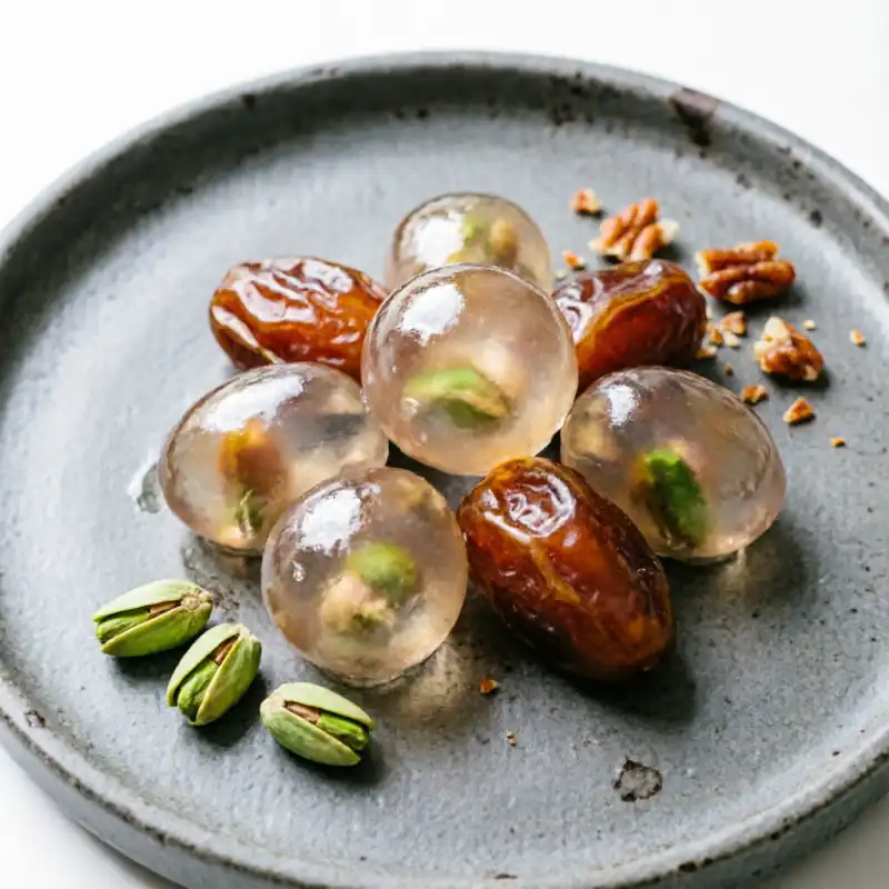 Bolitas de Datil y Pistacho Sferificadas