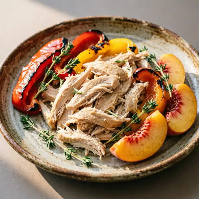 Pechuga de Pollo Lenta con Pimientos Asados y Durazno