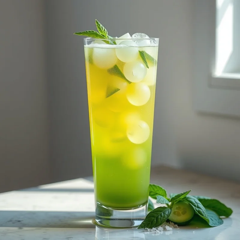 Refrescante Bebida de Pepino y Albahaca con Esferas Explosivas