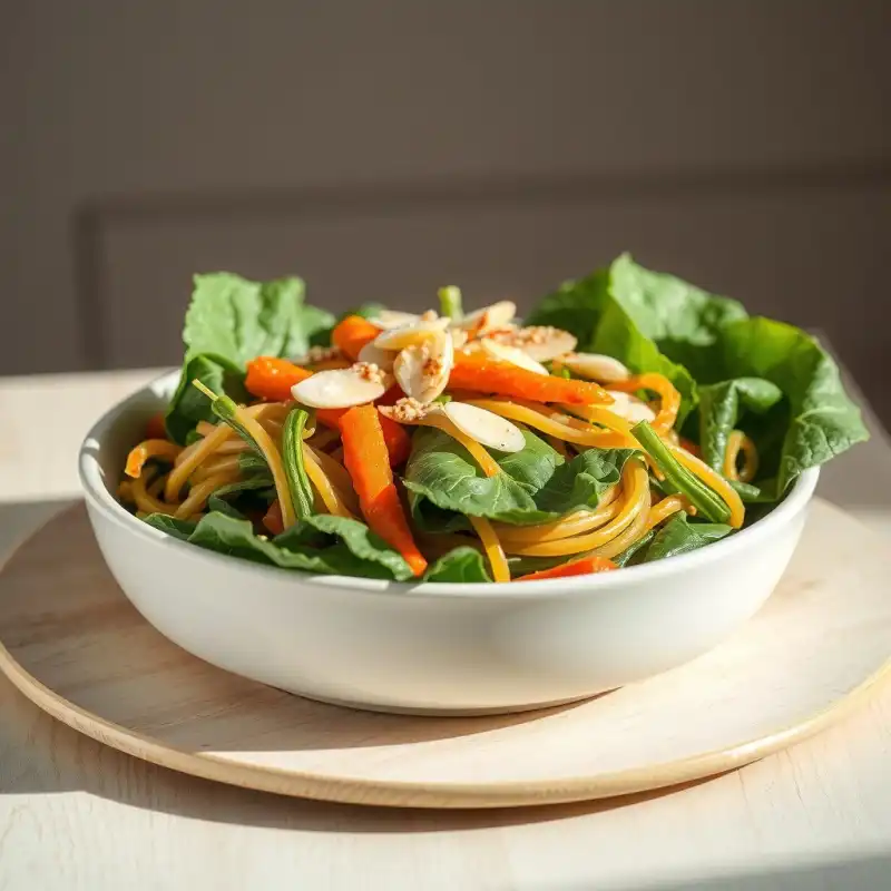Fideos de Hojas de Zanahoria con Vinagreta de Almendras