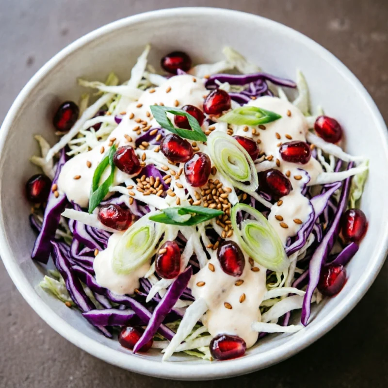 Ensalada Templada de Col con Granadas y Aderezo de Miso