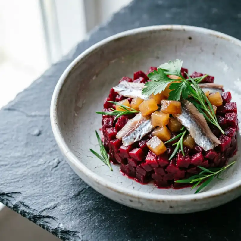 Tartare de Remolacha con Anchoas y Membrillo