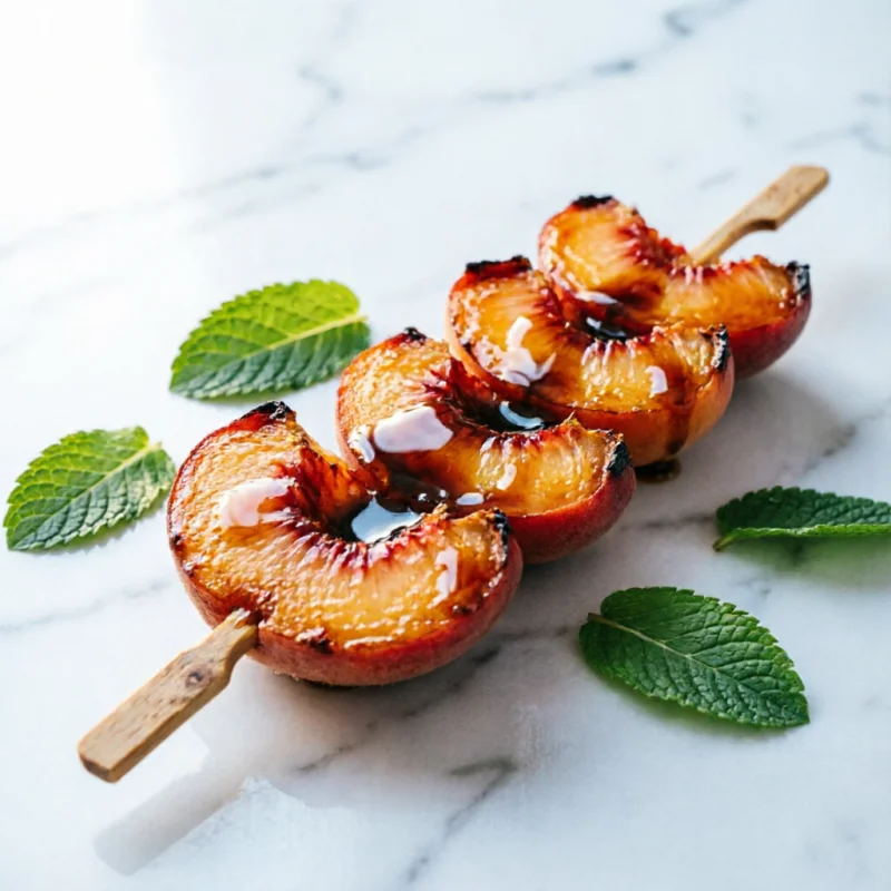 Pinchos de Melocotón Glaseado y Menta