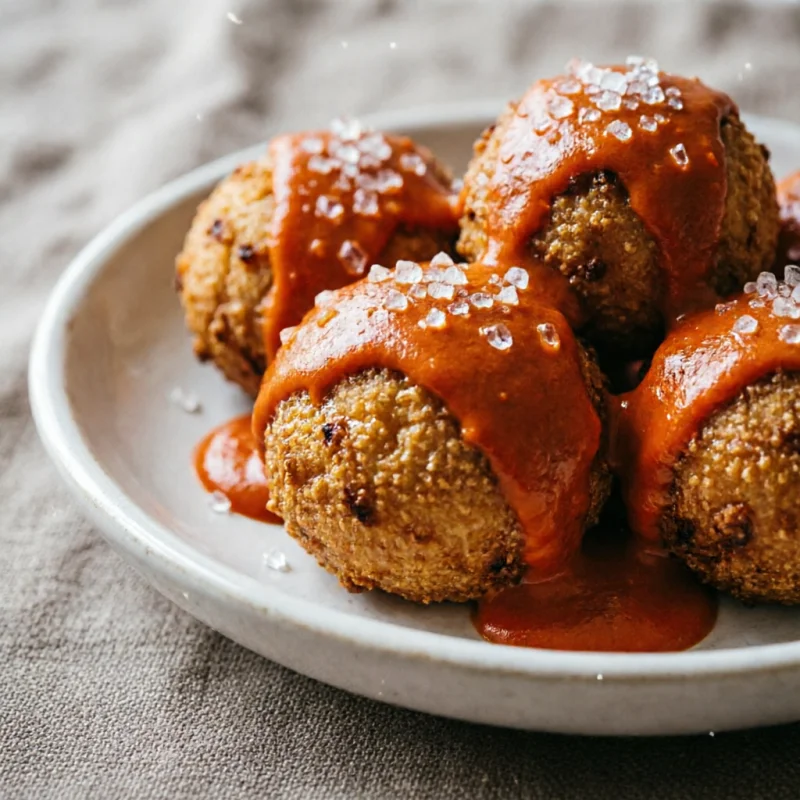 Bolitas de Maíz Horneadas en Salsa Cremosa de Pimiento Rojo