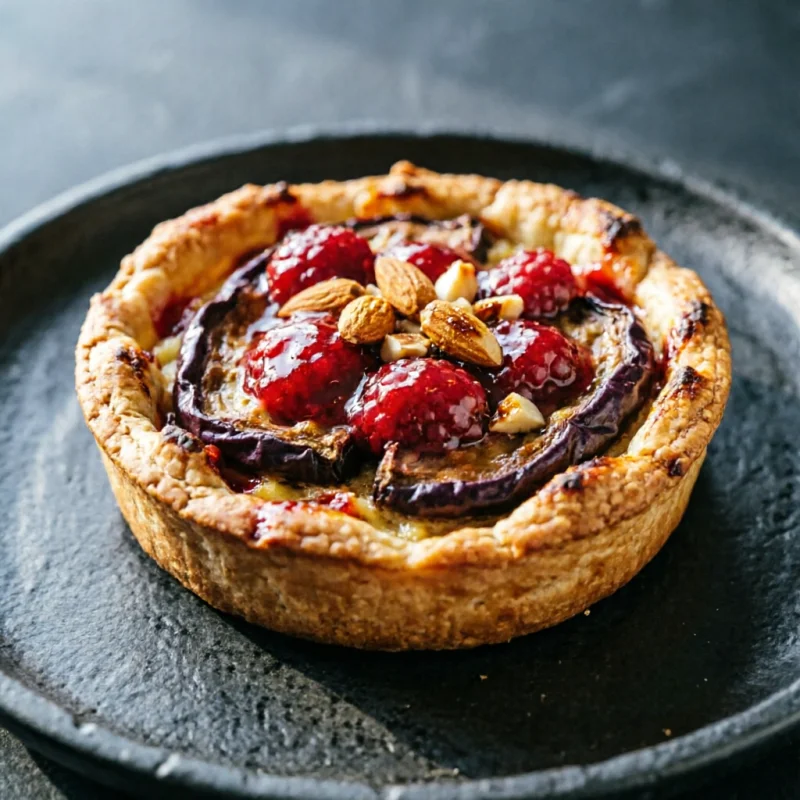 Tartaleta de Berenjena Ahumada y Mermelada de Frambuesa con Anchoas