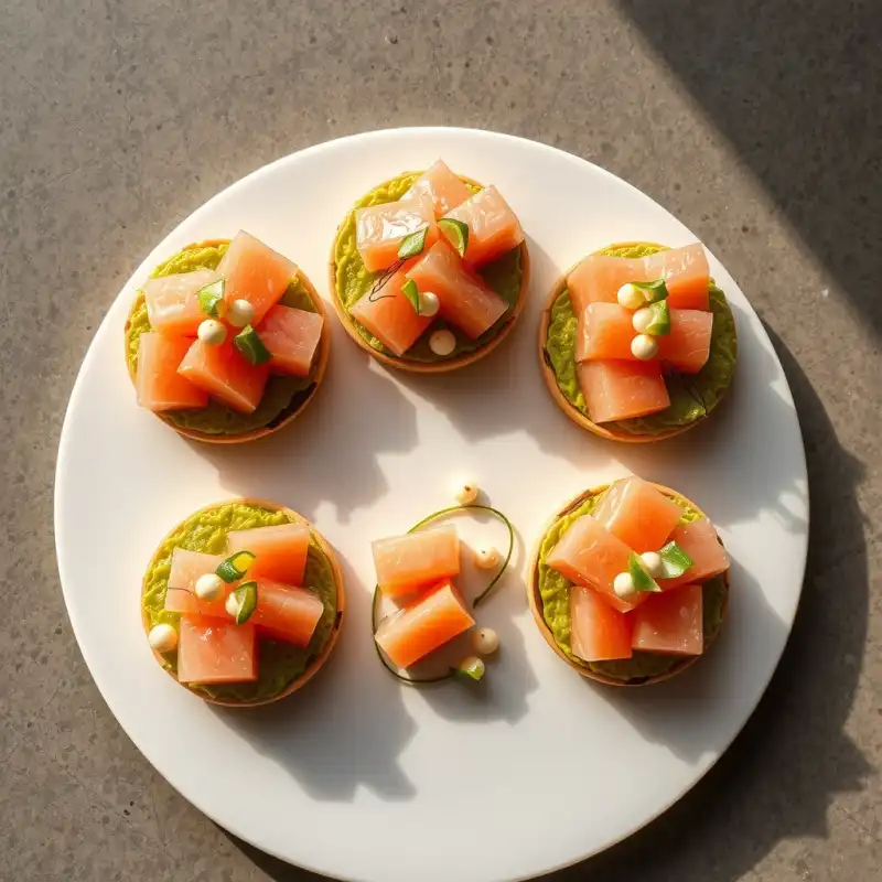 Tartar de Salmón y Aguacate con Perlas de Lima