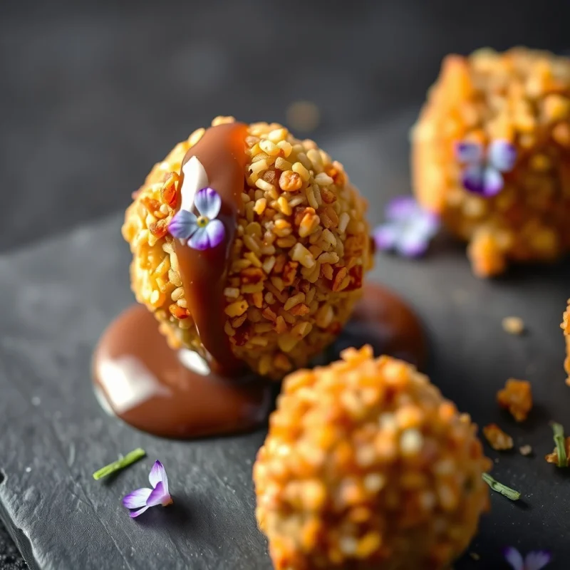Bolas de Quinoa Frita con Crema de Cacao Amargo