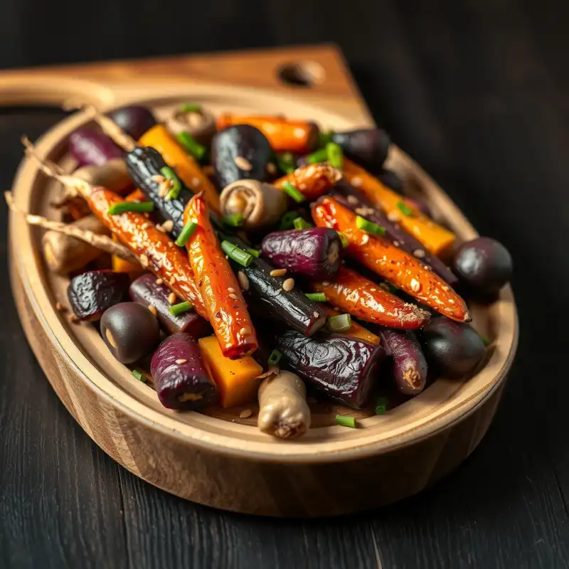 Bocados de Raíz Negra y Miso Ahumado